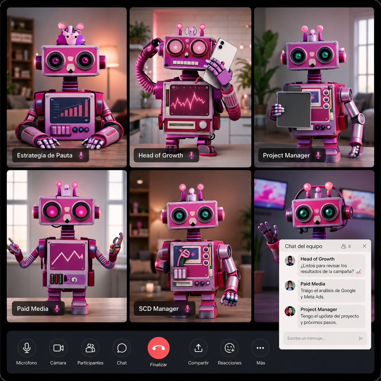 El equipo de Growth Larriera, en modo robot, en una videollamada